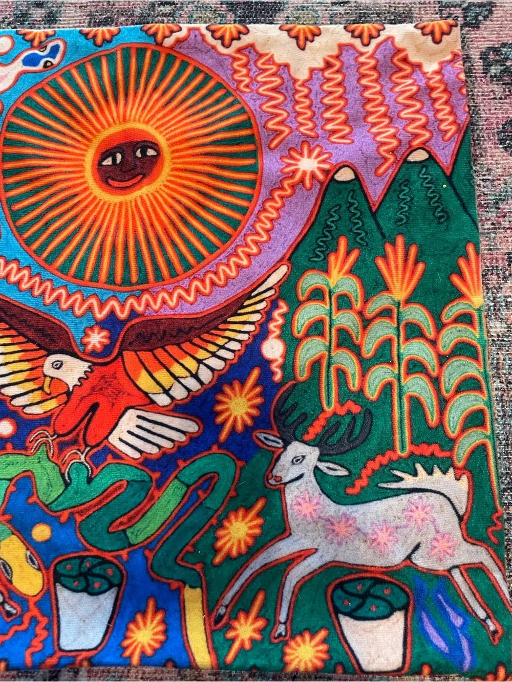 Set of 2 Vibrant Folk Art Sun & Animals Accent Pillow Covers - Multicolor